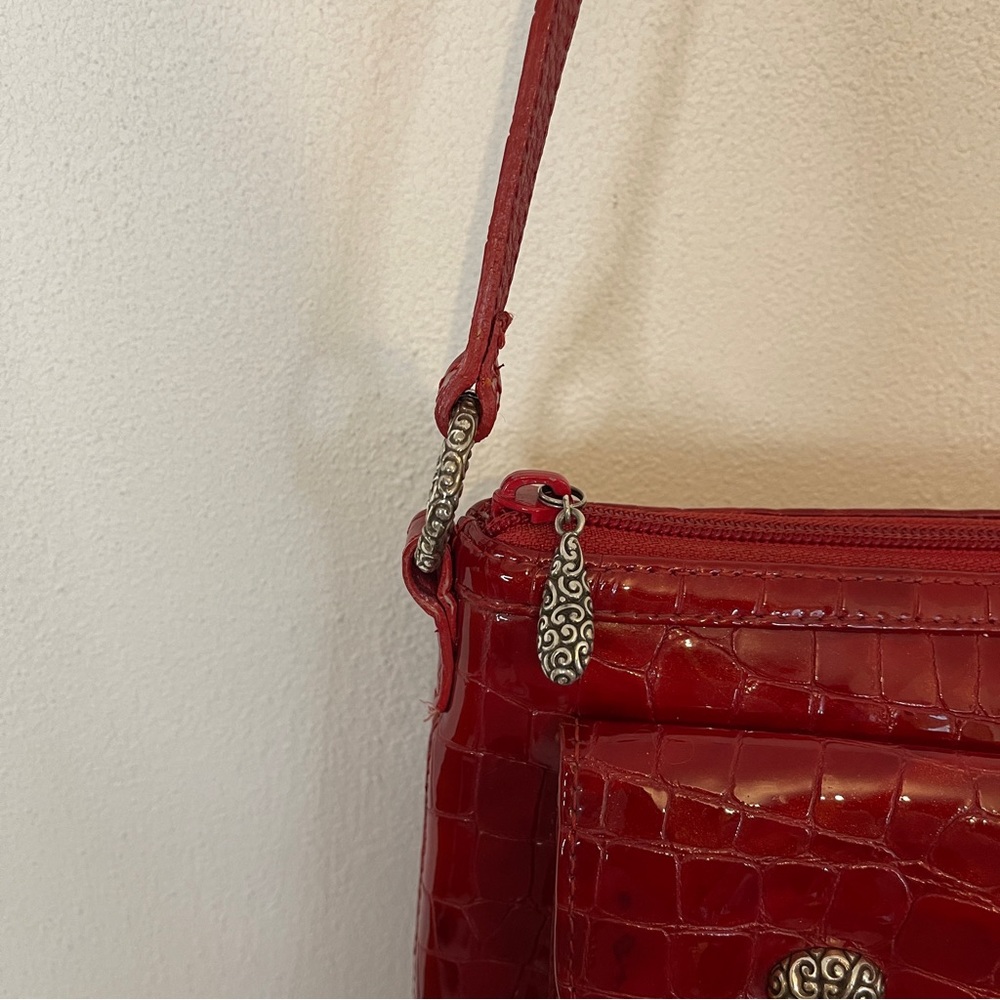 Brighton Red Faux Leather Crocodile Handbag Crossbody - Picture 4 of 14